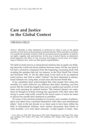 Care and Justice in the Global Context