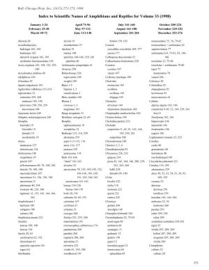 Index to Scientific Names of Amphibians and Reptiles for Volume 33 (1998)