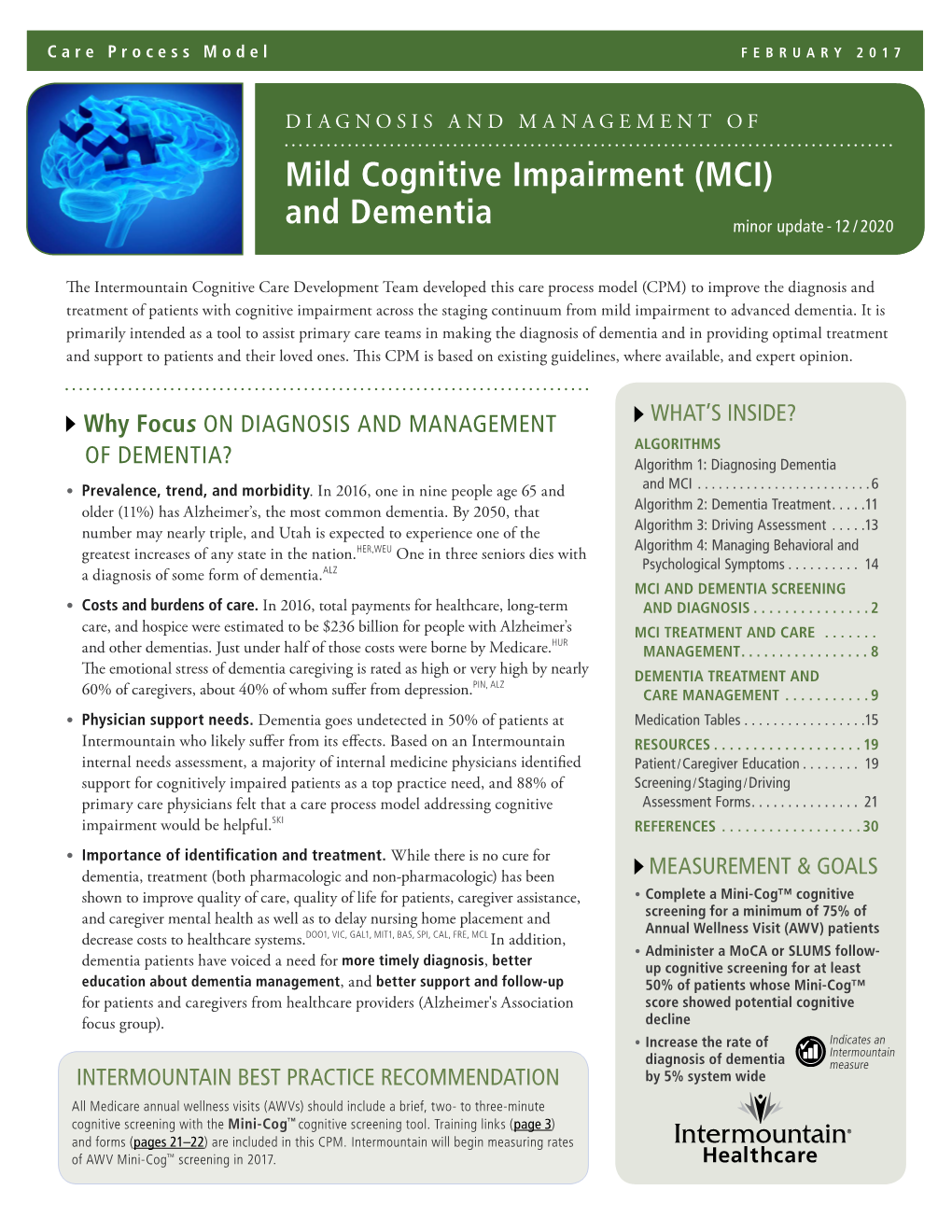 Mild Cognitive Impairment (Mci) and Dementia February 2017