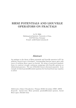 Riesz Potentials and Liouville Operators on Fractals