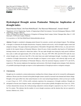 Hydrological Drought Across Peninsular Malaysia