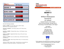 HENRY V by William Shakespeare Directed by J.R