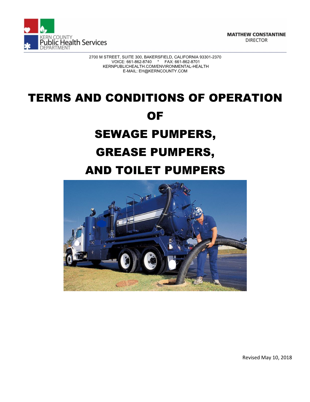 Kern County Pumper Terms and Conditions of Operation