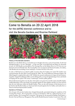 Come to Benalla on 20–22 April 2018 for the AAFBG Biennial Conference and to Visit the Benalla Gardens and Riverine Parkland