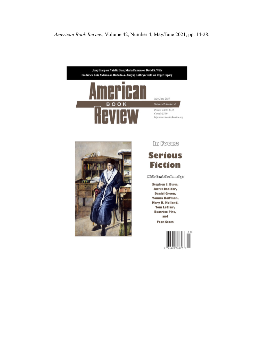 American Book Review, Volume 42, Number 4, May/June 2021, Pp