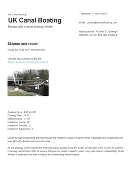 Skipton and Return | UK Canal Boating