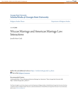 Wiccan Marriage and American Marriage Law: Interactions Jeanelle Marie Carda