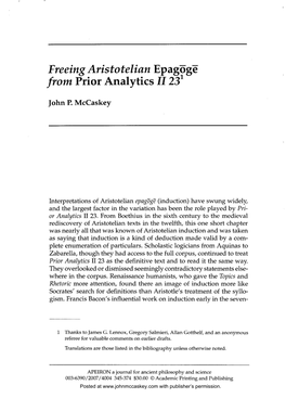 Freeing Aristotelian Epagoge from Prior Analytics II 23 1