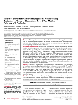 Incidence of Prostate Cancer in Hypogonadal Men Receiving Testosterone Therapy: Observations from 5-Year Median Followup of 3 Registries