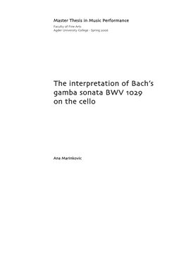 The Interpretation of Bach S Gamba Sonata BWV on the Cello