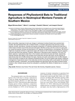 Responses of Phyllostomid Bats to Traditional Agriculture in Neotropical Montane Forests of Southern Mexico