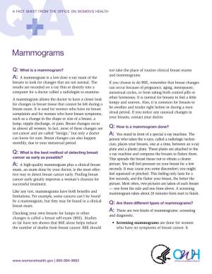 Q&A: a Fact Sheet from the Office on Women's Health: Mammograms