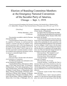 Election of Standing Committee Members at the Emergency National Convention of the Socialist Party of America, Chicago — Sept