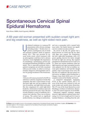 Spontaneous Cervical Spinal Epidural Hematoma