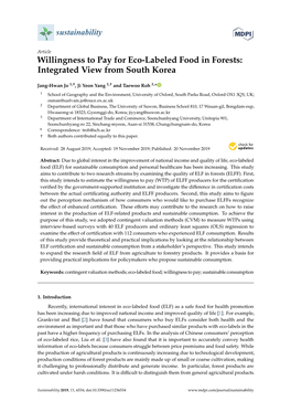 Willingness to Pay for Eco-Labeled Food in Forests: Integrated View from South Korea