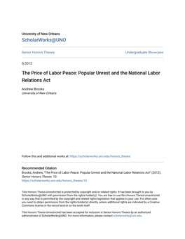 The Price of Labor Peace: Popular Unrest and the National Labor Relations Act