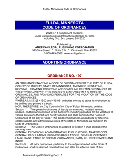 Fulda, Minnesota Code of Ordinances