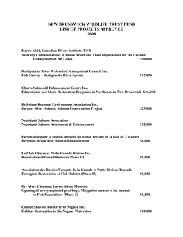 List of Projects Approved 2008