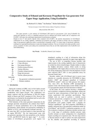 Comparative Study of Ethanol and Kerosene Propellant for Gas-Generator Fed Upper Stage Application, Using Ecosimpro