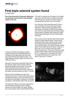 First Triple Asteroid System Found 10 August 2005
