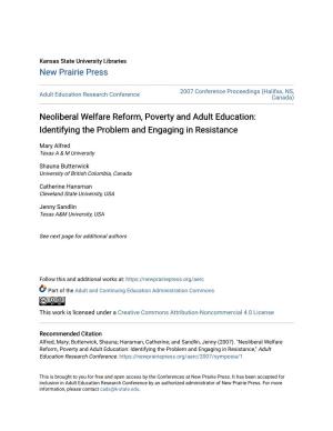 Neoliberal Welfare Reform, Poverty and Adult Education: Identifying the Problem and Engaging in Resistance