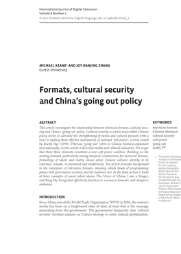 Formats, Cultural Security and China's Going out Policy