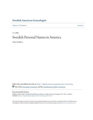 Swedish Personal Names in America Folke Hedblom