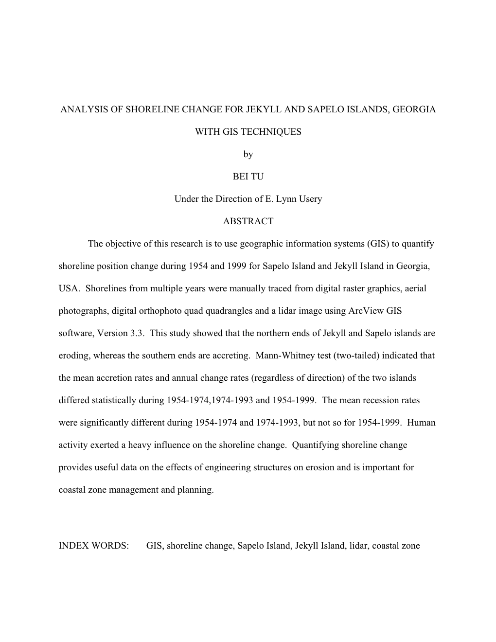 Analysis of Shoreline Change for Jekyll and Sapelo Islands, Georgia