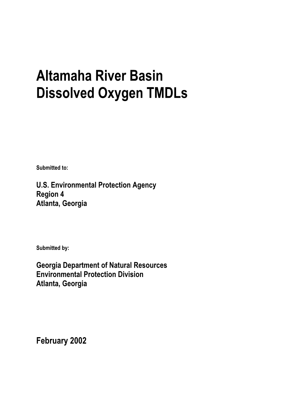 Altamaha River Basin Dissolved Oxygen Tmdls