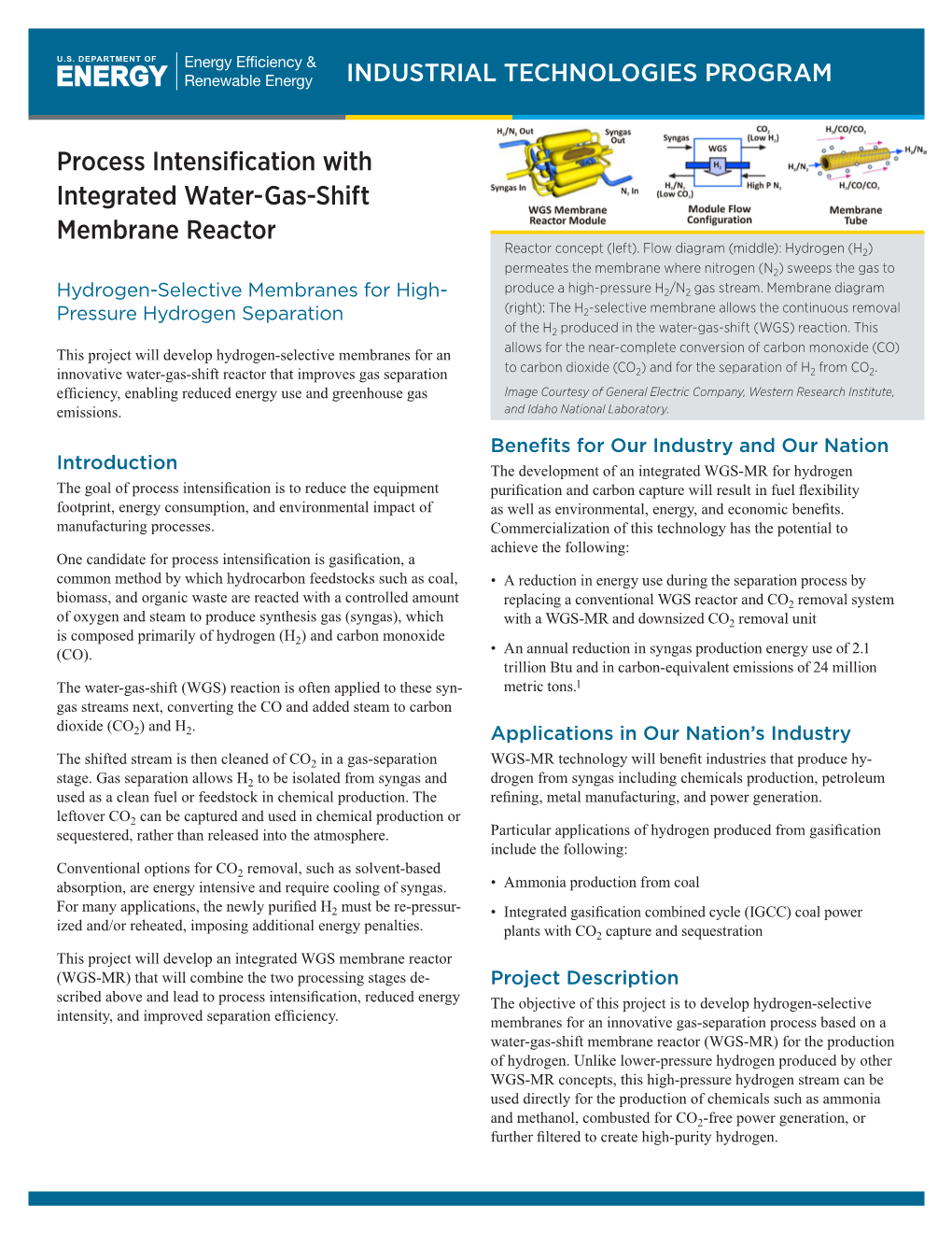 Process Intensification with Integrated Water-Gas-Shift Membrane Reactor Reactor Concept (Left)