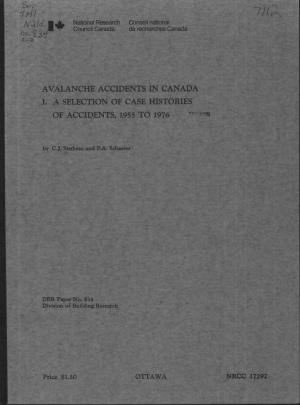 Avalanche Accidents in Canada Volume 1