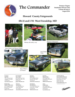 The Commander Studebaker Drivers Club Volume 48 Issue 8 August 2016