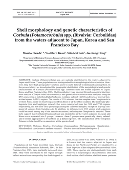Shell Morphology and Genetic Characteristics of Corbula (Potamocorbula) Spp