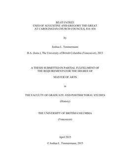 Beati Patres: Uses of Augustine and Gregory the Great at Carolingian Church Councils, 816–836