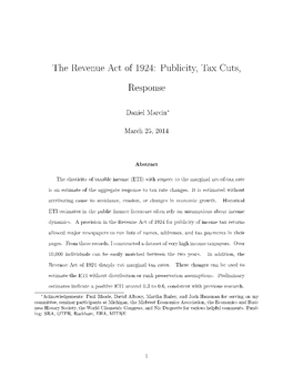 The Revenue Act of 1924: Publicity, Tax Cuts, Response