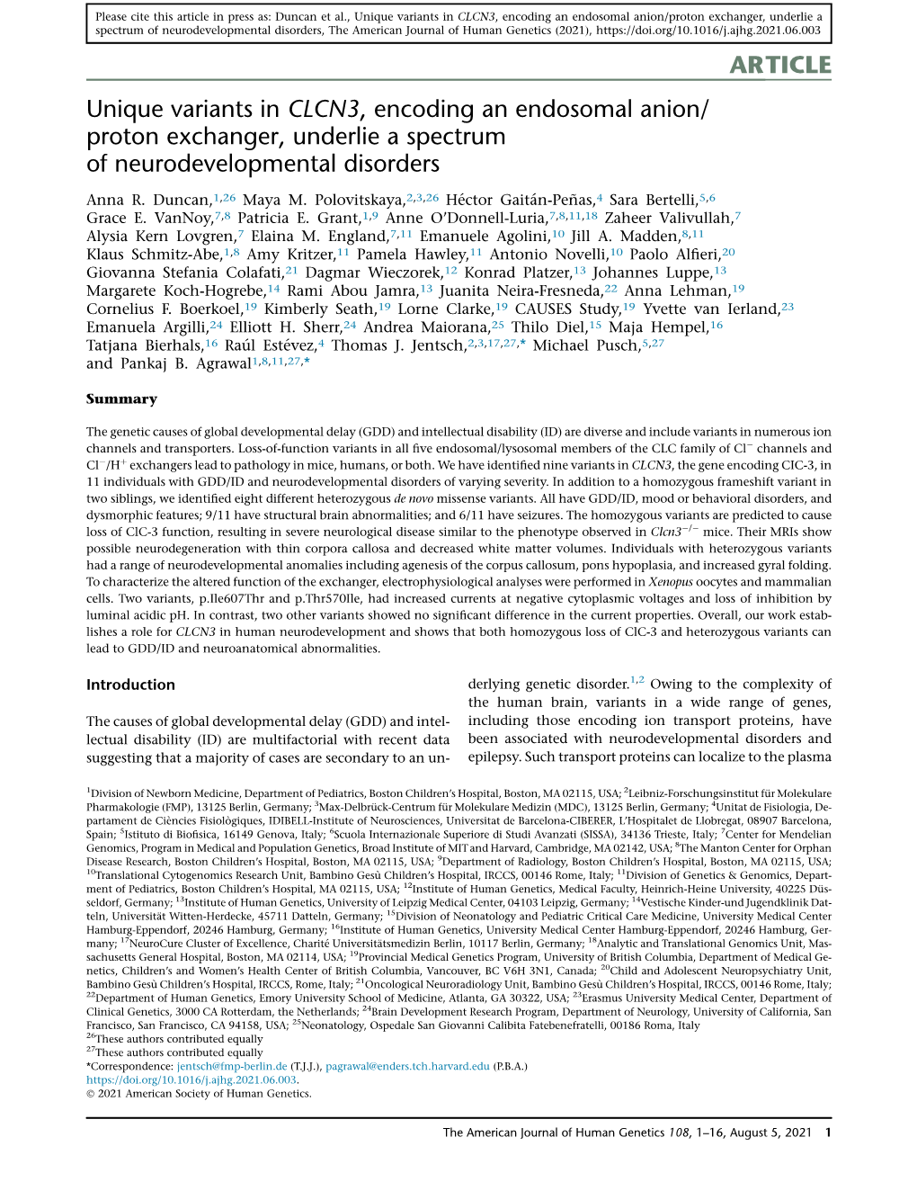 Unique Variants in CLCN3, Encoding an Endosomal Anion/Proton