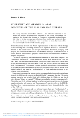 Modernity and Gender in Arab Accounts of the 1948 and 1967 Defeats