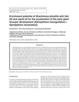 Enrichment Potential of Brachionus Plicatilis with Fish Oil and Squid Oil