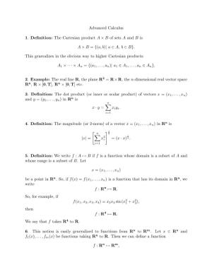 Advanced Calculus 1. Definition: the Cartesian Product a × B