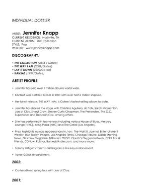 Jennifer Knapp CURRENT RESIDENCE: Nashville, TN CURRENT ALBUM: the Collection STYLE: Pop WEB SITE