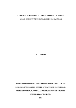 Corporal Punishment in Zanzibar Primary Schools
