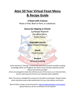 Aten 50 Year Virtual Feast Menu & Recipe Guide