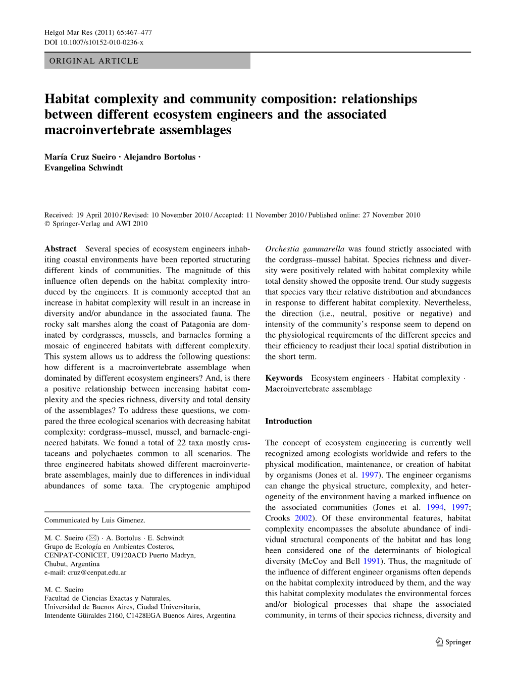 Habitat Complexity and Community Composition: Relationships Between Different Ecosystem Engineers and the Associated Macroinvertebrate Assemblages