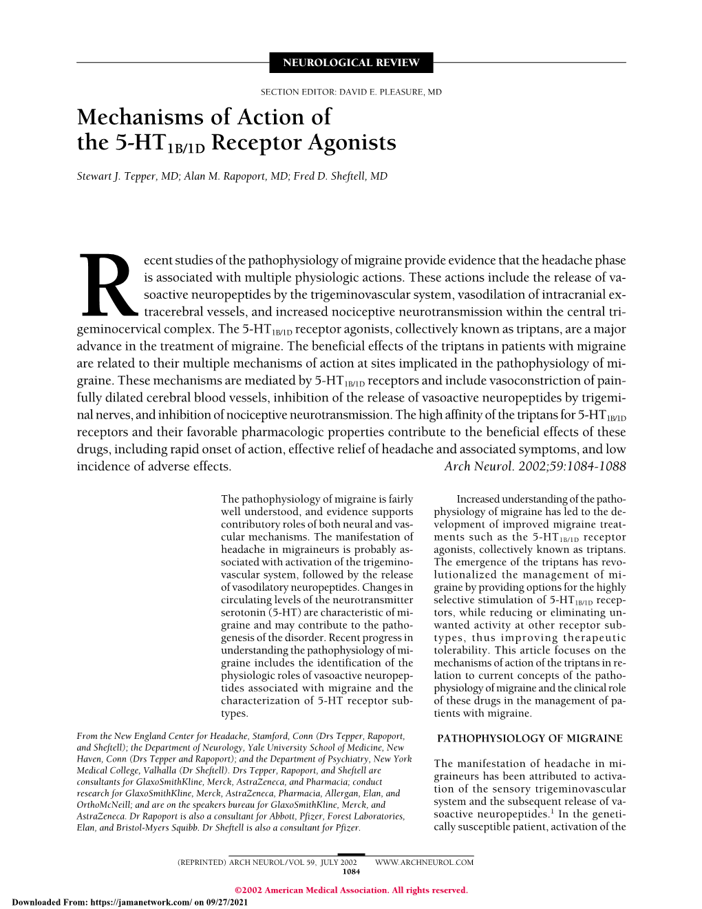 Mechanisms of Action of the 5-HT1B/1D Receptor Agonists