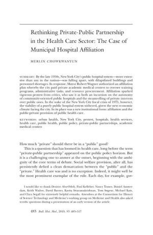 Rethinking Private-Public Partnership in the Health Care Sector: the Case of Municipal Hospital Afﬁliation