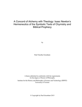 A Concord of Alchemy with Theology: Isaac Newton's Hermeneutics of The
