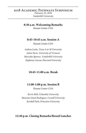 2018 Academic Pathways Symposium February 23, 2018 Vanderbilt University