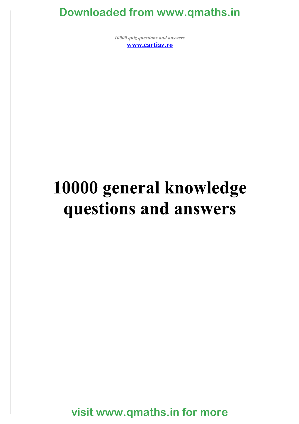 10000 General Knowledge Questions and Answers