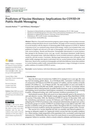 Predictors of Vaccine Hesitancy: Implications for COVID-19 Public Health Messaging