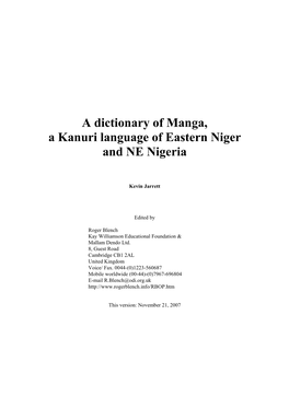 A Dictionary of Manga, a Kanuri Language of Eastern Niger and NE Nigeria